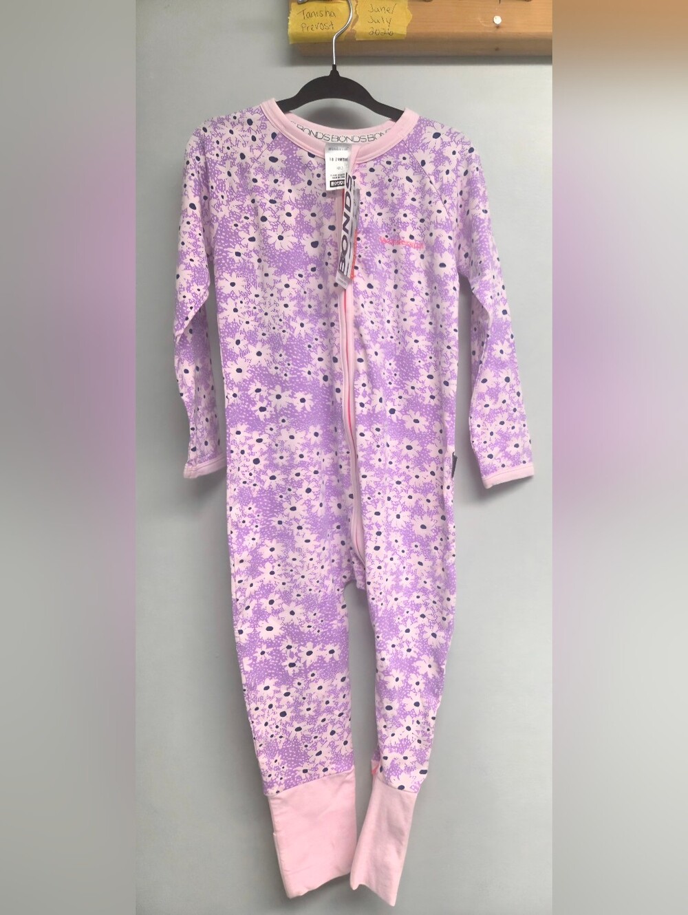 Bonds Lavender Floral Footed One-Piece with Pink Trim Size 2